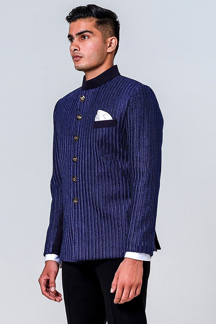 Blue Japanese Polyester Embroidered Jodhpuri Set by Amrit Dawani at Pernia's Pop Up Shop