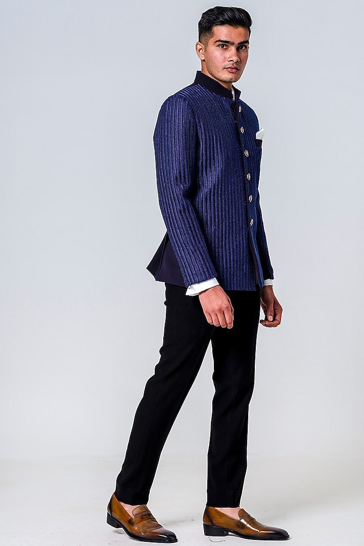 Blue Japanese Polyester Embroidered Jodhpuri Set by Amrit Dawani at Pernia's Pop Up Shop