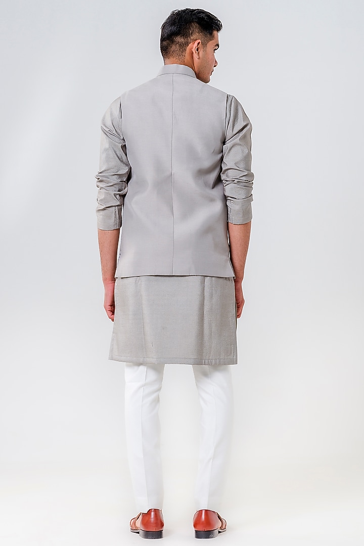 Grey Cotton Silk Bundi Jacket Set by Amrit Dawani at Pernia's Pop Up Shop