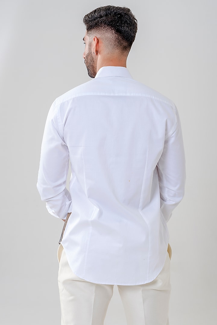 White Cotton Motif Handpainted Party Wear Shirt by Amrit Dawani at Pernia's Pop Up Shop