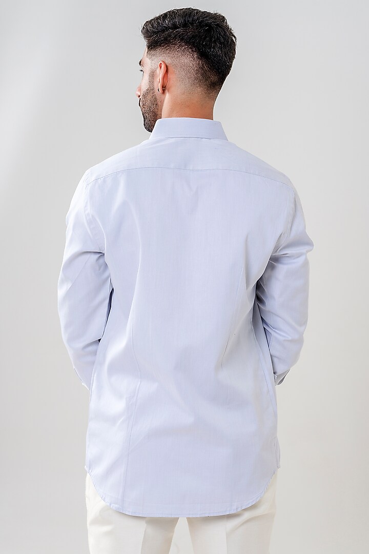 Light Blue Cotton Abstract Handpainted Party Wear Shirt by Amrit Dawani at Pernia's Pop Up Shop