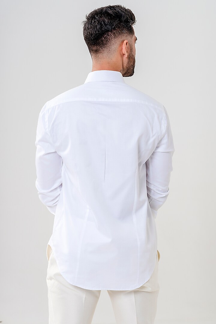 White Cotton Handpainted Party Wear Shirt by Amrit Dawani at Pernia's Pop Up Shop