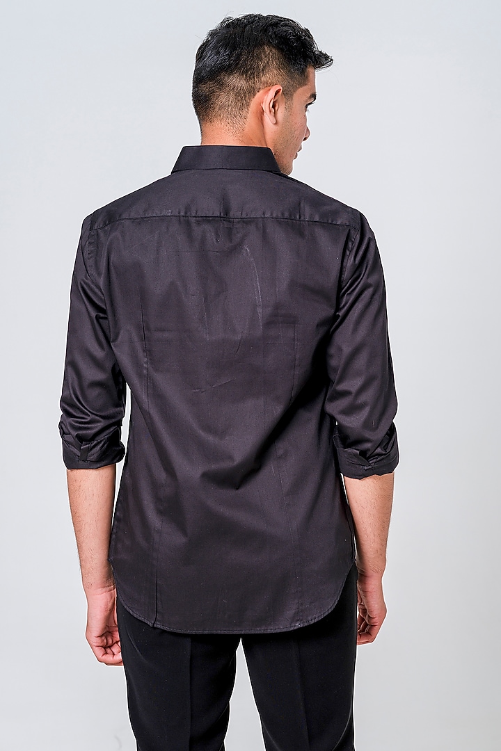 Black Cotton Handpainted Party Wear Shirt by Amrit Dawani at Pernia's Pop Up Shop