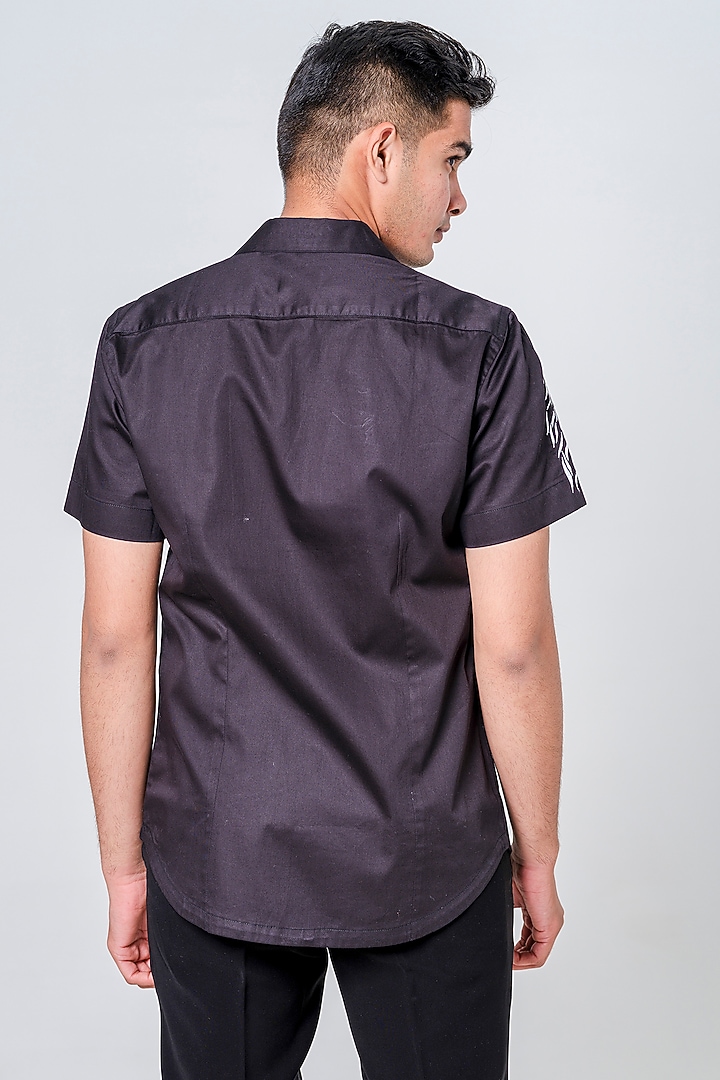Black Cotton Embroidered Wedding Shirt by Amrit Dawani at Pernia's Pop Up Shop