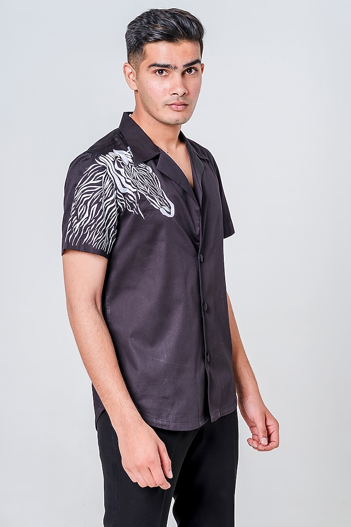 Black Cotton Embroidered Wedding Shirt by Amrit Dawani at Pernia's Pop Up Shop