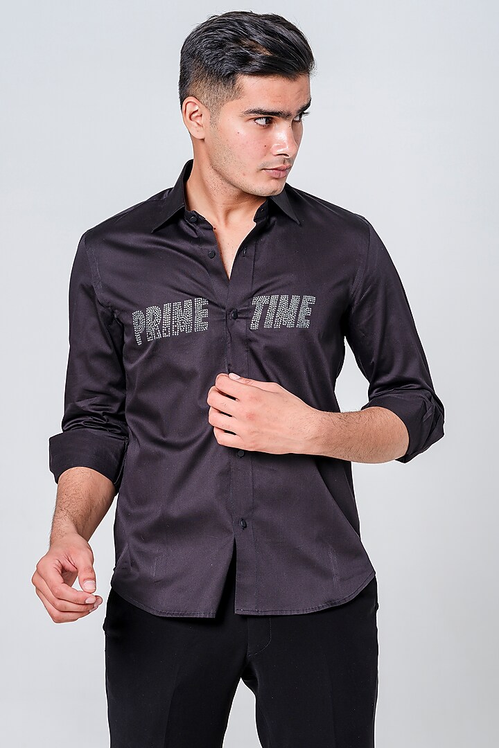 Black Cotton Party Wear Shirt by Amrit Dawani at Pernia's Pop Up Shop