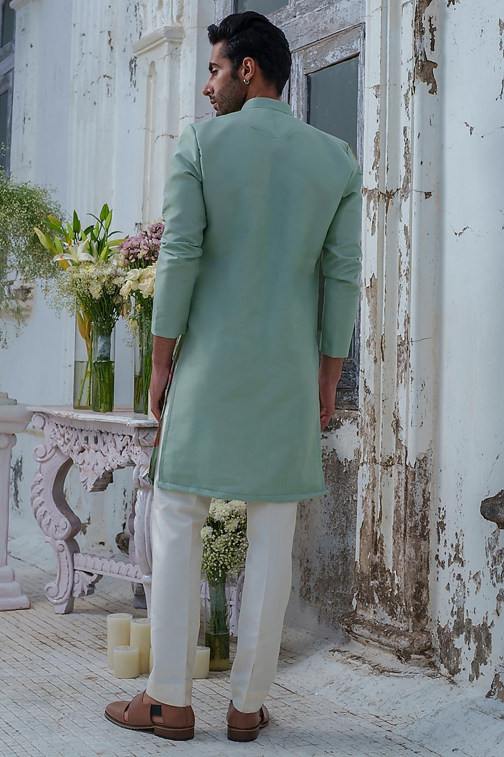 Green Cotton Blend Hand Painted Kurta Set by Amrit Dawani at Pernia's Pop Up Shop