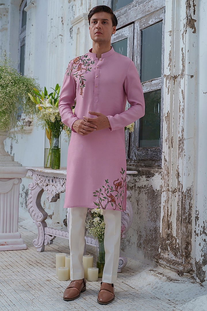 Plum Cotton Blend Hand Painted Kurta Set by Amrit Dawani