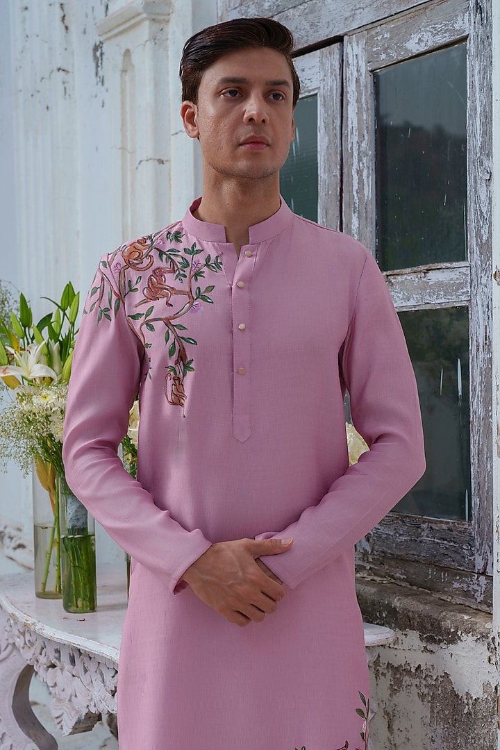 Plum Cotton Blend Hand Painted Kurta Set by Amrit Dawani at Pernia's Pop Up Shop