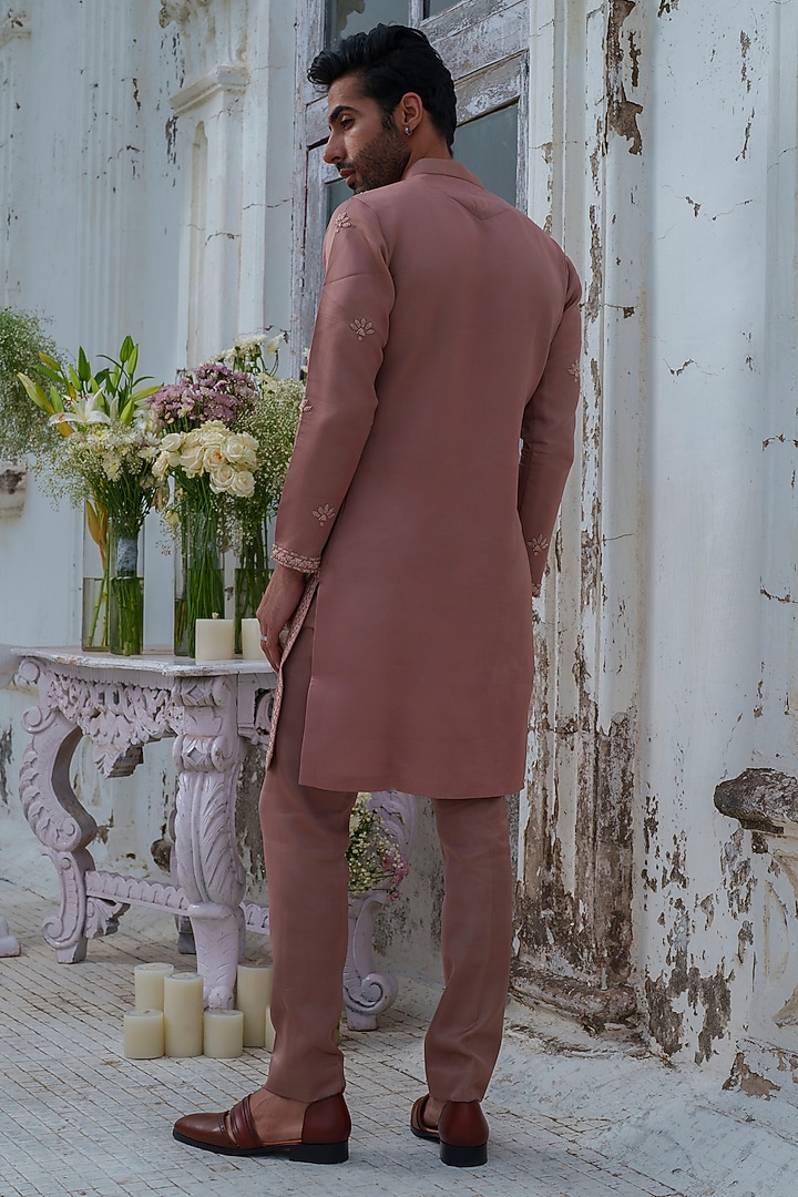 Copper Modal Silk Bead Embroidered Kurta Set by Amrit Dawani at Pernia's Pop Up Shop