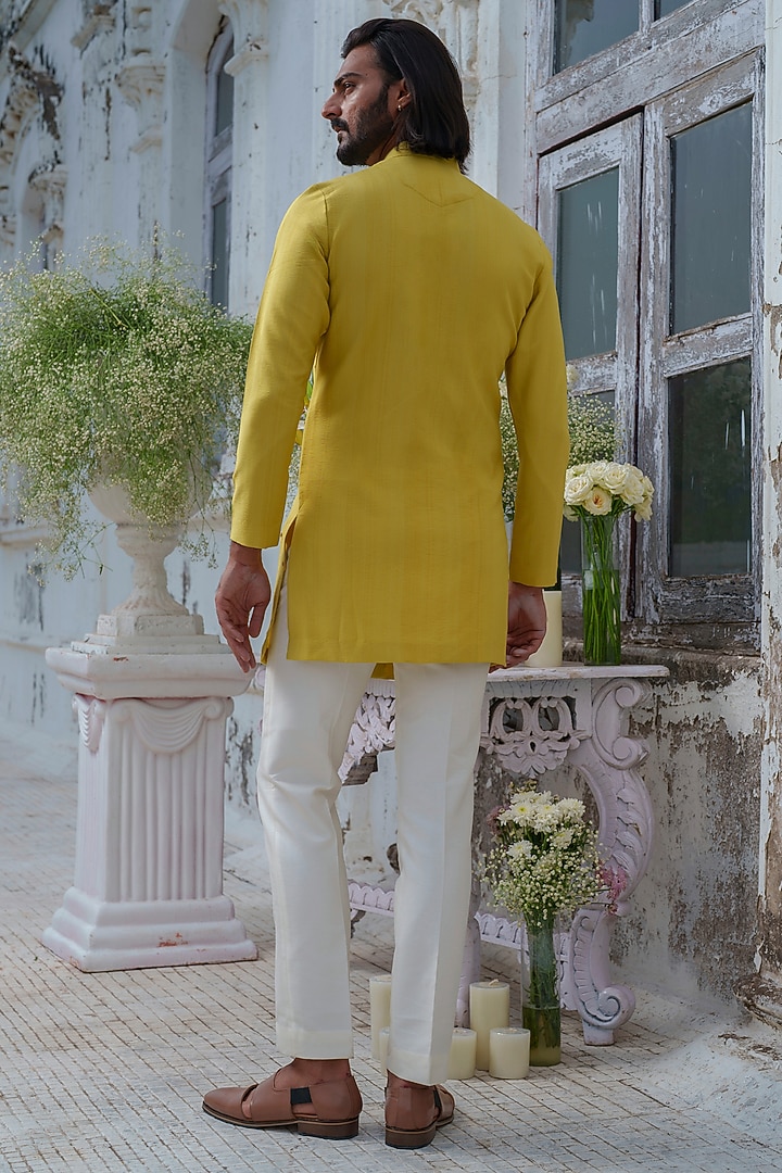 Lime Green Cotton Blend Embroidered Kurta Set by Amrit Dawani at Pernia's Pop Up Shop