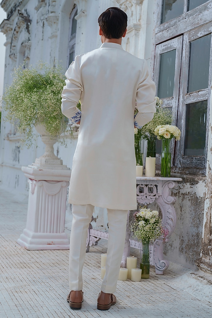 Ivory Modal Silk Hand Painted Kurta Set by Amrit Dawani at Pernia's Pop Up Shop