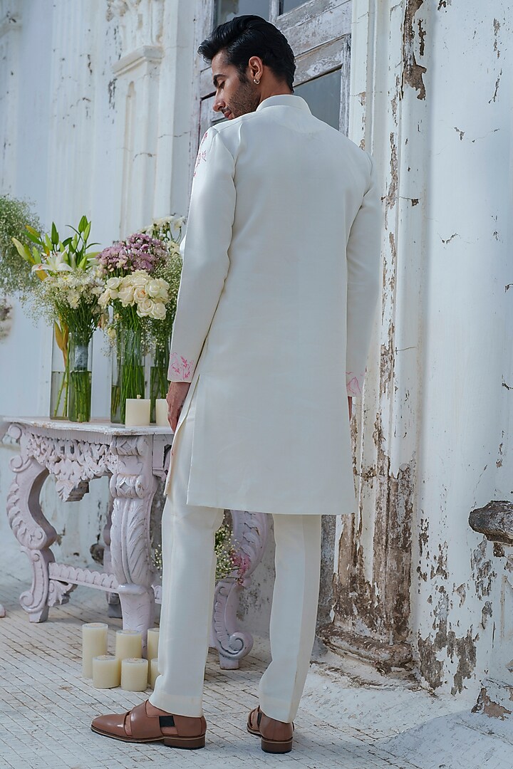 Ivory Modal Silk Hand Painted Kurta Set by Amrit Dawani at Pernia's Pop Up Shop