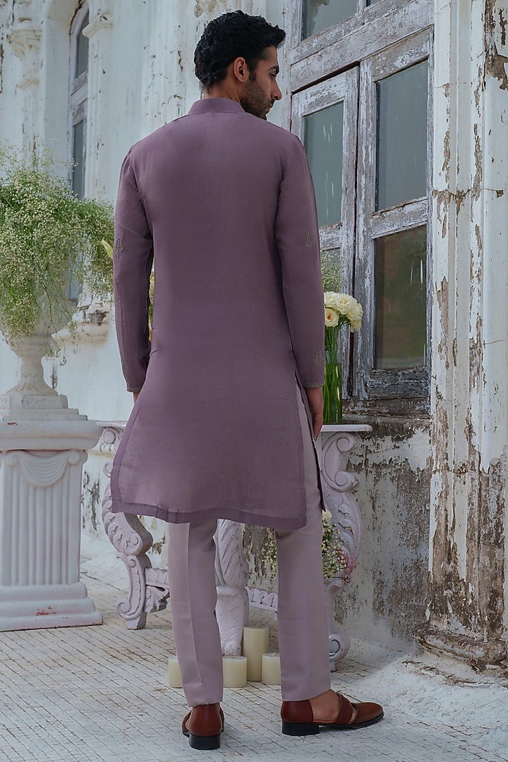 Purple Muslin Moon Embroidered Kurta Set by Amrit Dawani at Pernia's Pop Up Shop