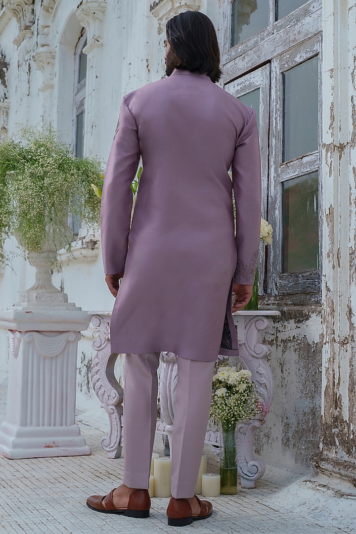 Purple Cotton Blend Moon Embroidered Kurta Set by Amrit Dawani at Pernia's Pop Up Shop
