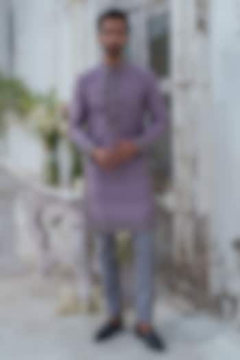 Purple Raw Silk Moon Embroidered Kurta Set by Amrit Dawani at Pernia's Pop Up Shop