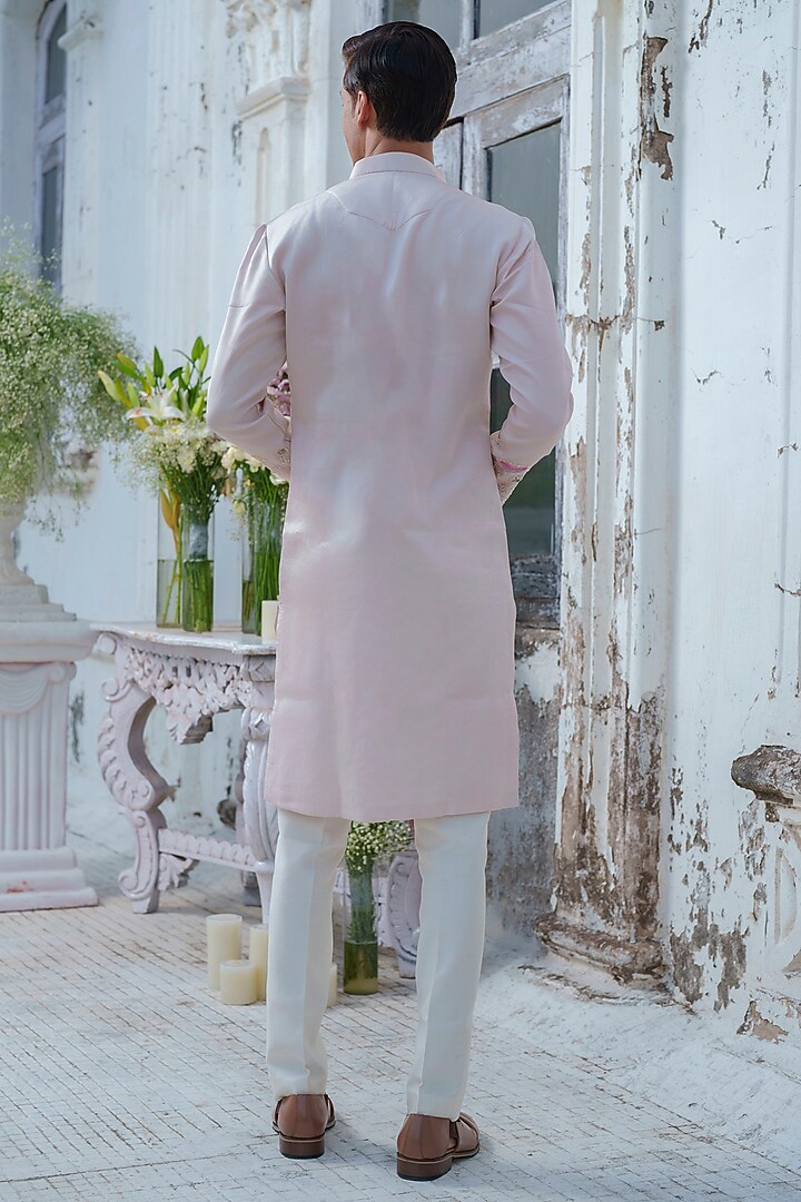 Pink Modal Silk Embroidered Kurta Set by Amrit Dawani at Pernia's Pop Up Shop