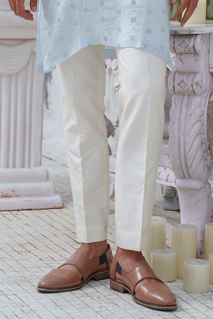 Powder Blue Muslin Bead Embroidered Kurta Set by Amrit Dawani at Pernia's Pop Up Shop