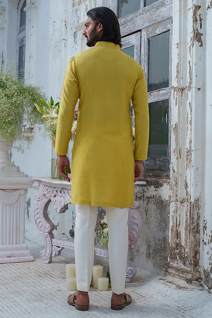 Lime Green Cotton Blend Floral Hand Painted & Embroidered Kurta Set by Amrit Dawani at Pernia's Pop Up Shop