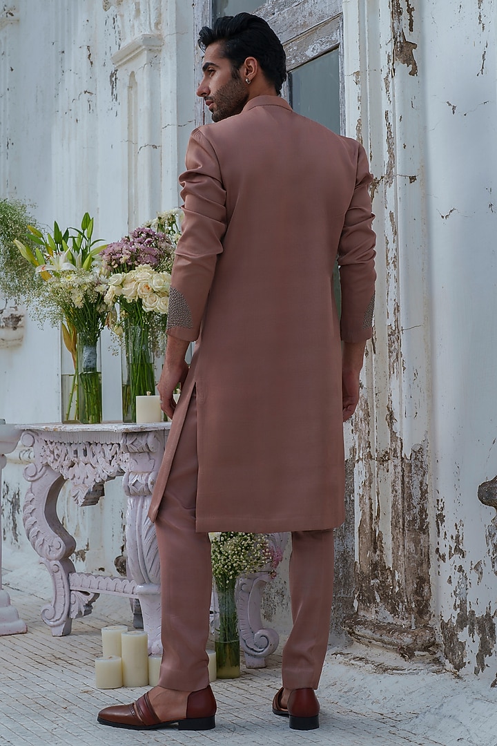 Copper Modal Silk Embroidered Kurta Set by Amrit Dawani at Pernia's Pop Up Shop