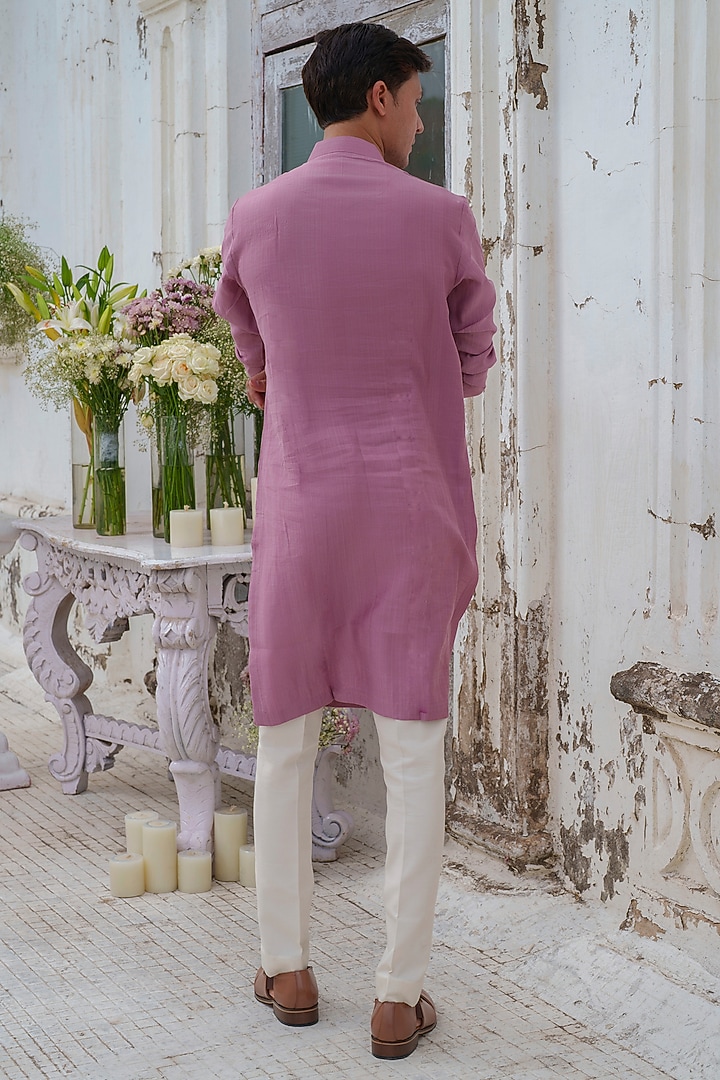 Plum Cotton Blend Embroidered Kurta Set by Amrit Dawani at Pernia's Pop Up Shop