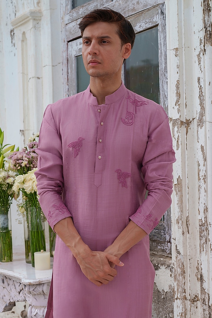 Plum Cotton Blend Embroidered Kurta Set by Amrit Dawani at Pernia's Pop Up Shop