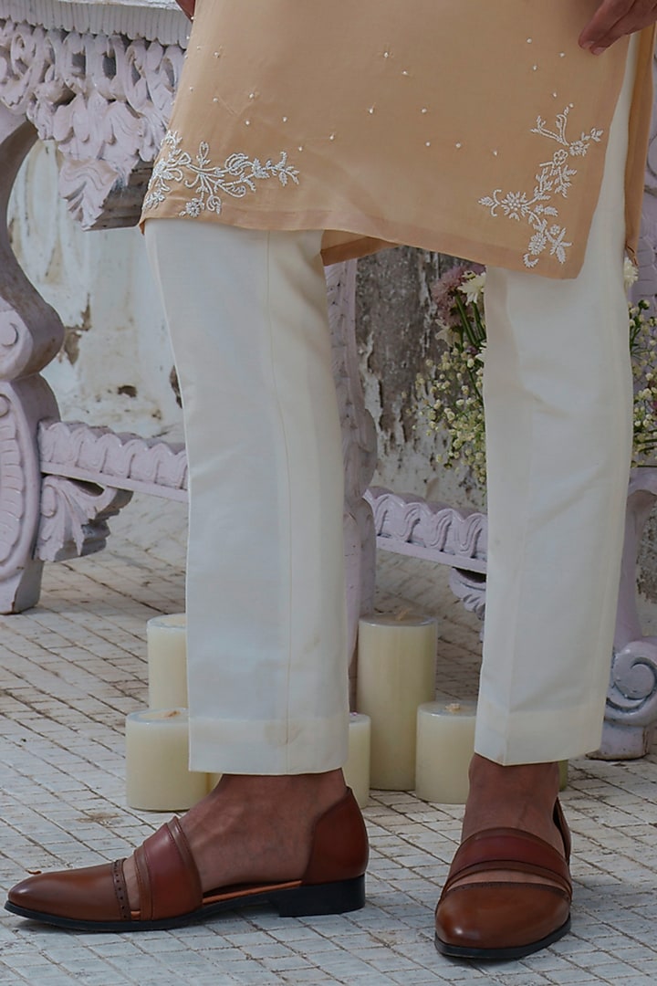 Beige Modal Silk Bead Embroidered Kurta Set by Amrit Dawani at Pernia's Pop Up Shop