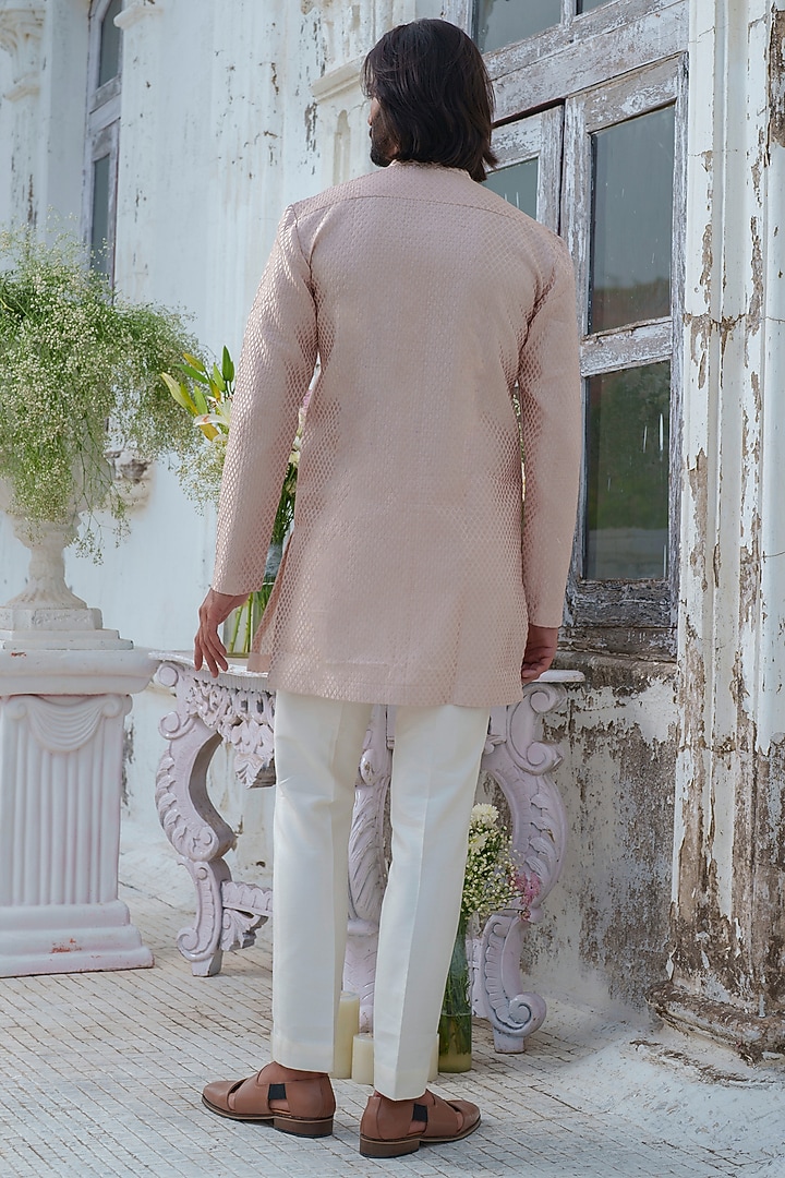 Pink Chanderi Self Textured Front Open Kurta Set by Amrit Dawani at Pernia's Pop Up Shop