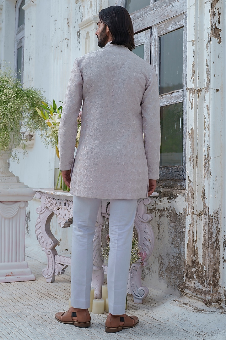 Grey Chanderi Self Textured Front Open Kurta Set by Amrit Dawani at Pernia's Pop Up Shop