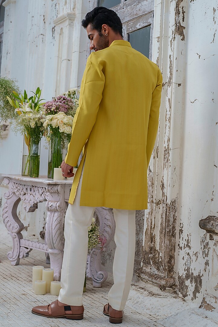 Lime Green Cotton Blend Embroidered Kurta Set by Amrit Dawani at Pernia's Pop Up Shop