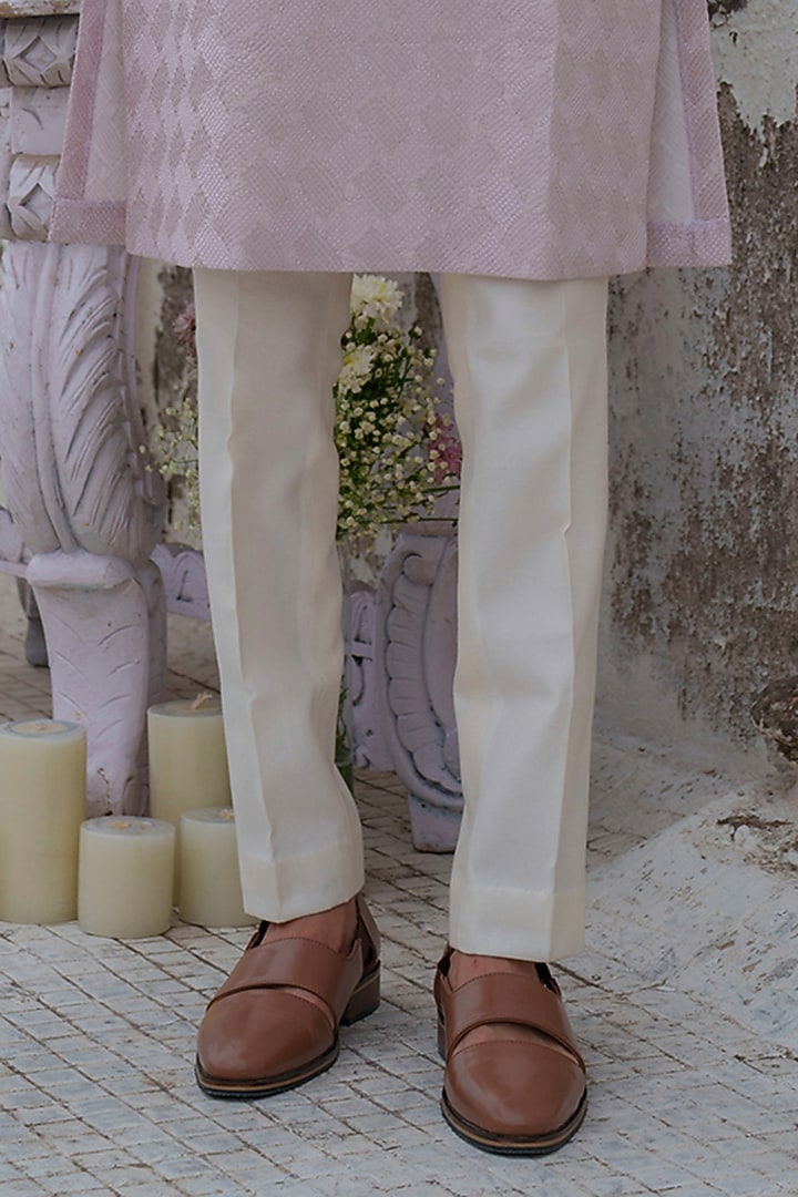 Mauve Chanderi Self Textured Nehru Jacket Set by Amrit Dawani at Pernia's Pop Up Shop
