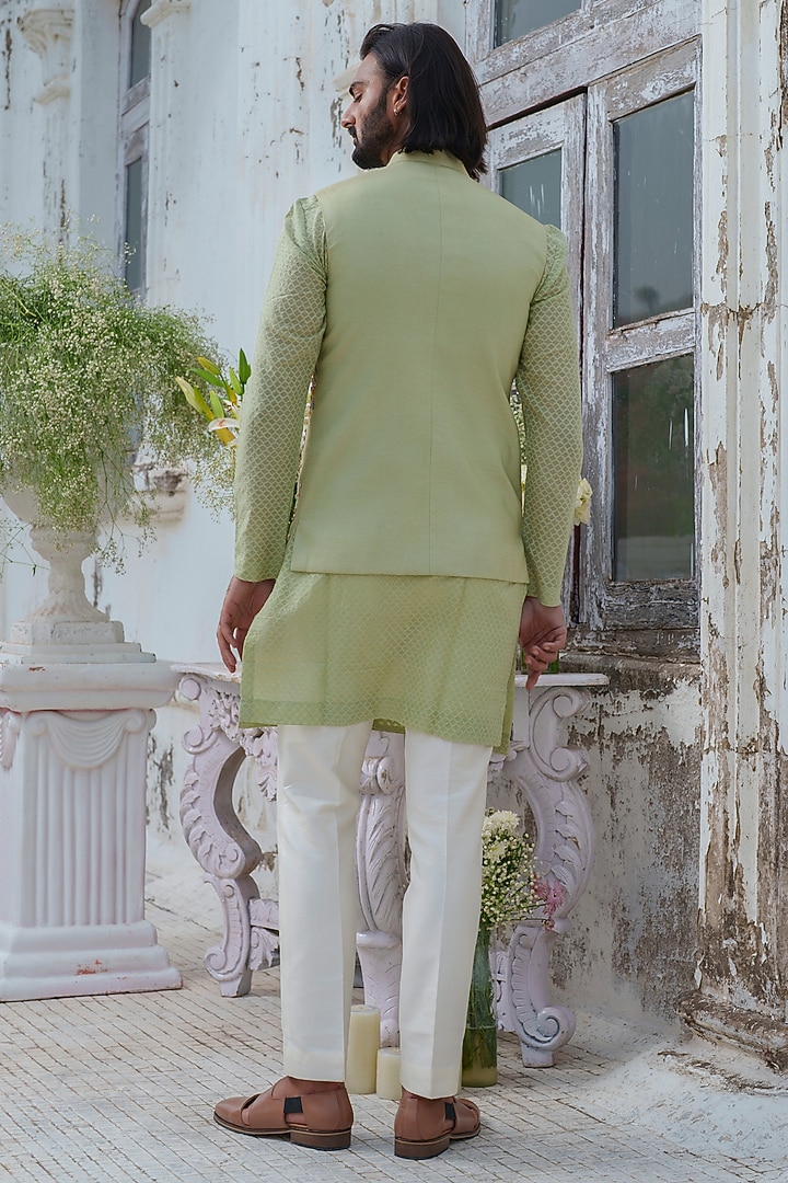 Green Cotton Blend Hand Embroidered Nehru Jacket Set by Amrit Dawani at Pernia's Pop Up Shop