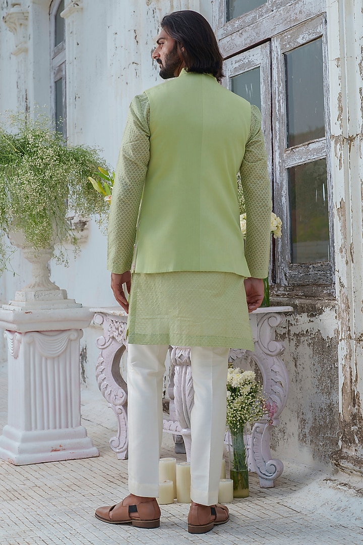 Green Cotton Blend Hand Embroidered Nehru Jacket Set by Amrit Dawani at Pernia's Pop Up Shop