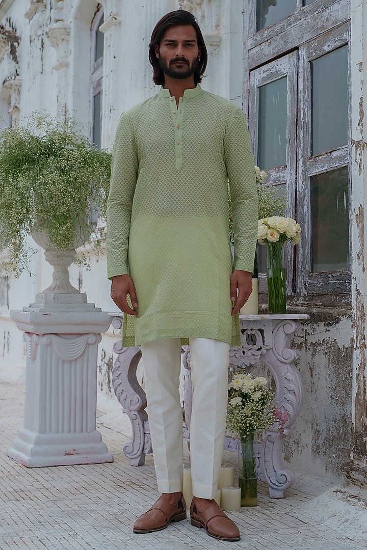 Green Cotton Blend Hand Embroidered Nehru Jacket Set by Amrit Dawani at Pernia's Pop Up Shop
