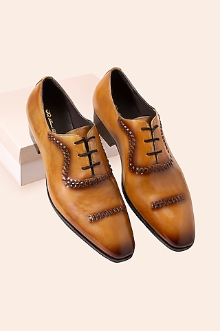 Mustard Tan Leather Shoes by Amrit Dawani