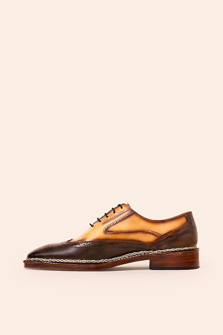 Mustard Tan Leather lace-Up Shoes by Amrit Dawani at Pernia's Pop Up Shop