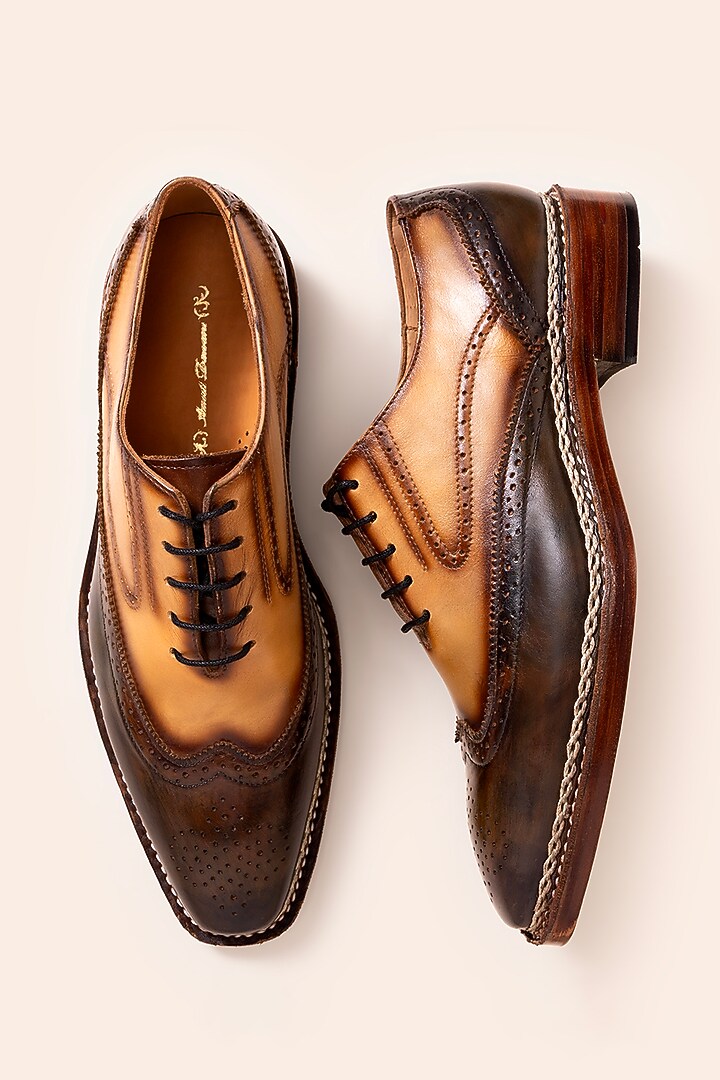 Mustard Tan Leather lace-Up Shoes by Amrit Dawani at Pernia's Pop Up Shop
