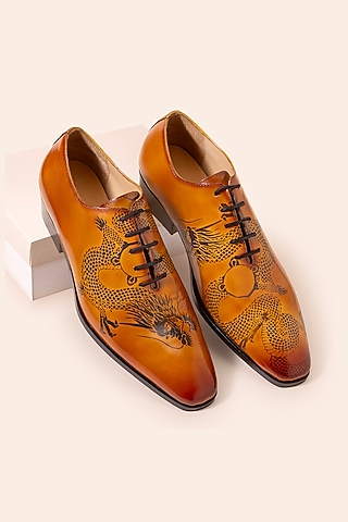 Orange Tan Leather Lace-Up Shoes by Amrit Dawani