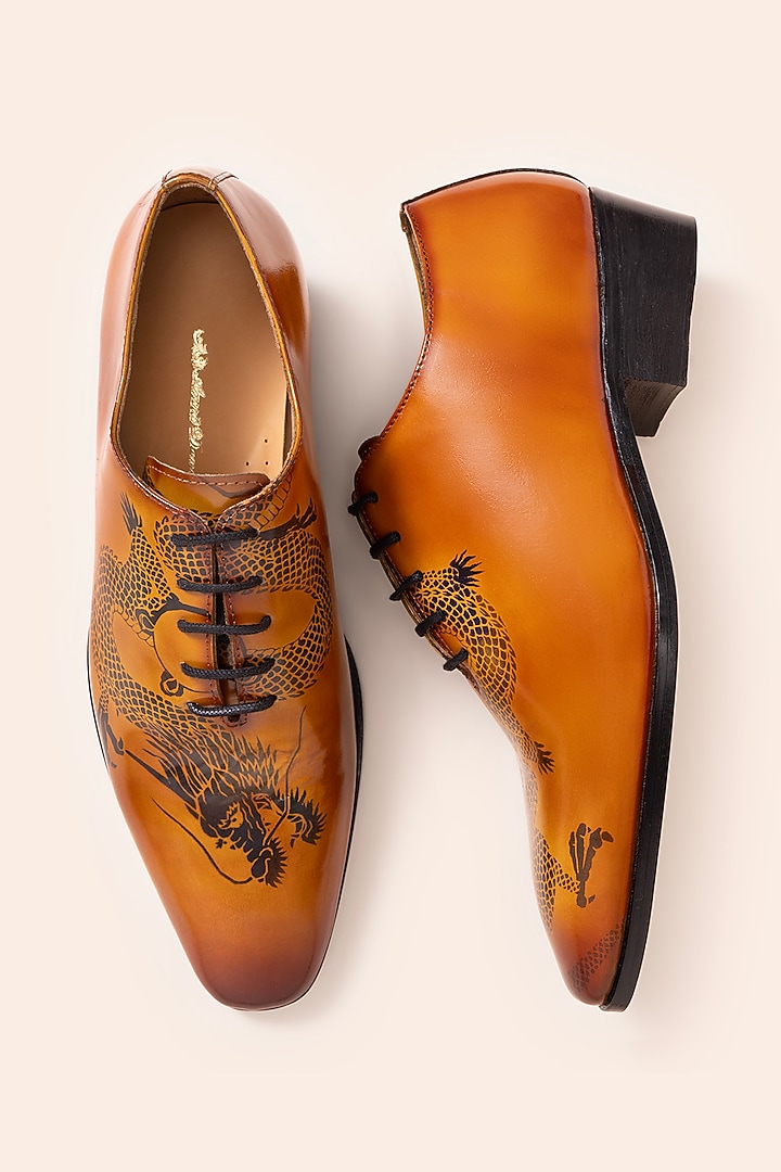 Orange Tan Leather Lace-Up Shoes by Amrit Dawani at Pernia's Pop Up Shop