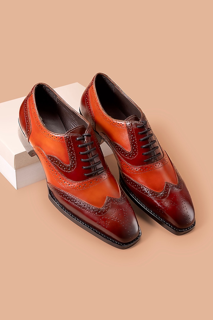 Cherry Red Tan Leather Oxford Shoes by Amrit Dawani