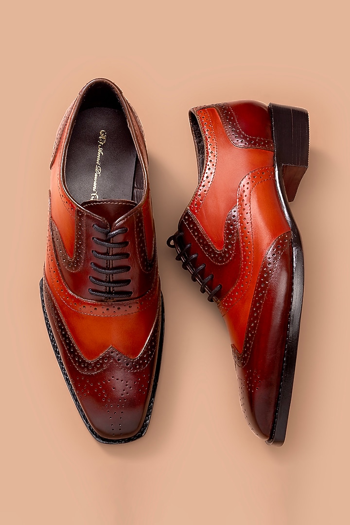 Cherry Red Tan Leather Oxford Shoes by Amrit Dawani at Pernia's Pop Up Shop