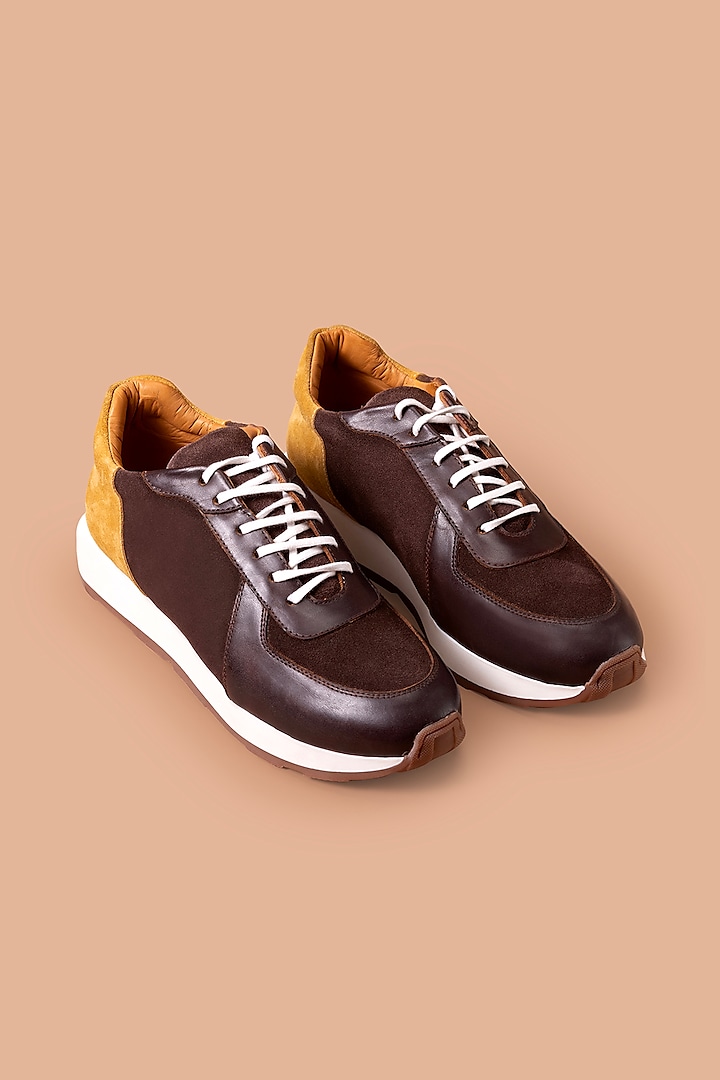 Brown Suede Leather Sneakers by Amrit Dawani