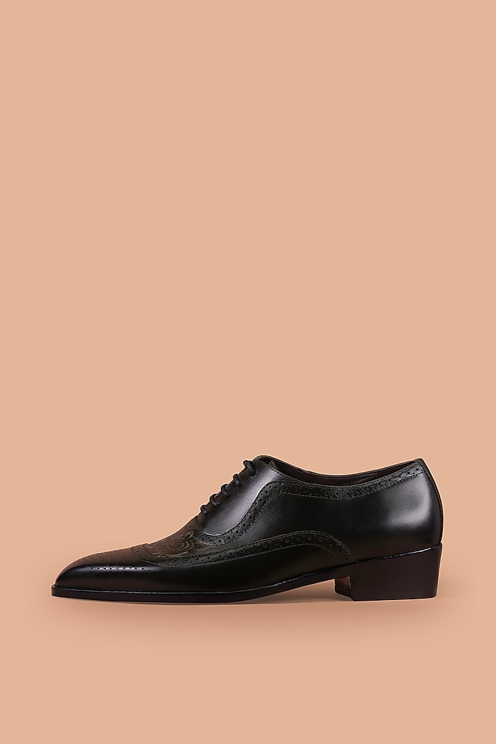 Black Leather Painted Derby Shoes by Amrit Dawani at Pernia's Pop Up Shop