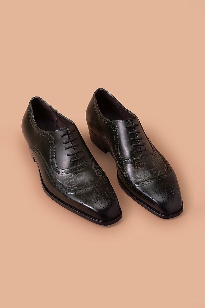 Black Leather Painted Derby Shoes by Amrit Dawani