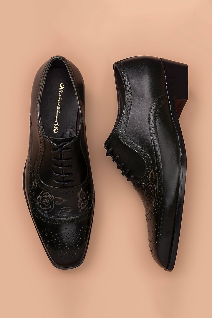 Black Leather Painted Derby Shoes by Amrit Dawani at Pernia's Pop Up Shop