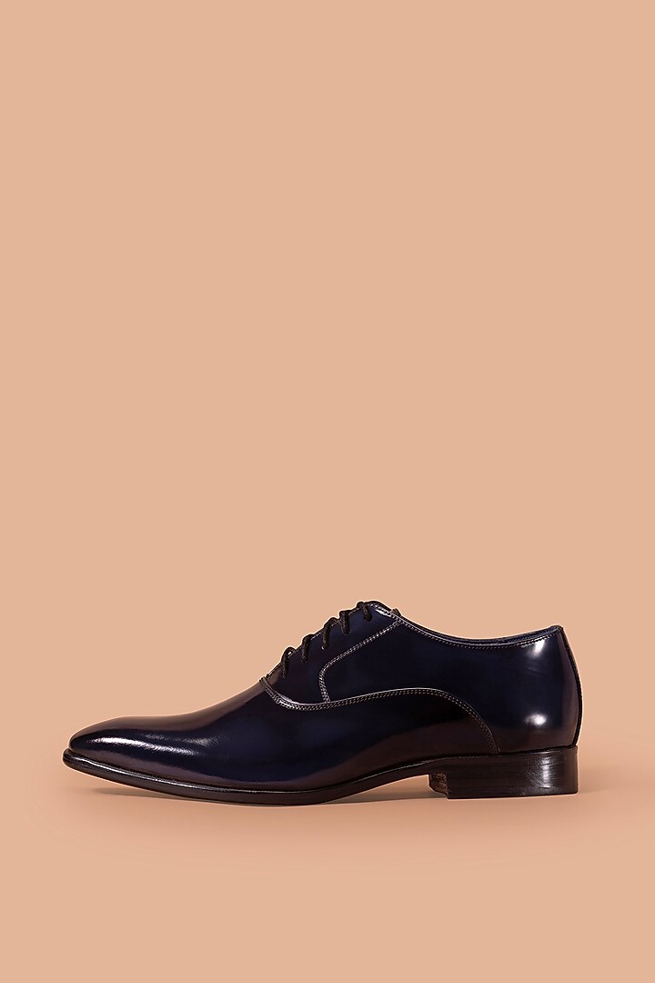 Blue Patent Leather Derby Shoes by Amrit Dawani at Pernia's Pop Up Shop