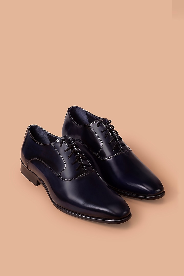 Blue Patent Leather Derby Shoes by Amrit Dawani