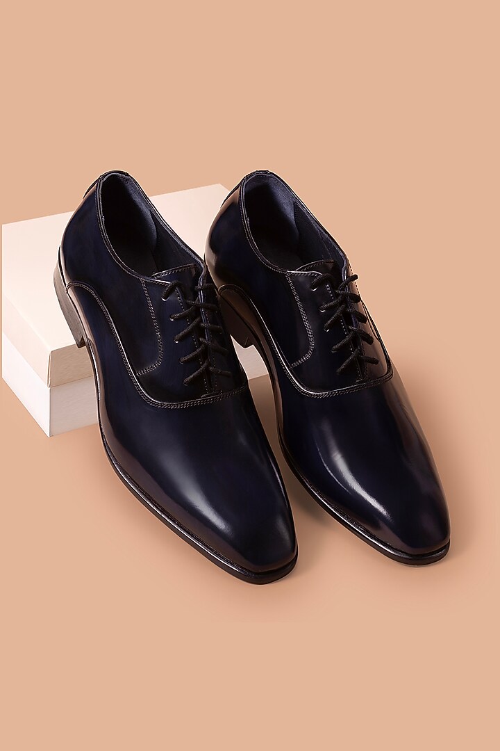 Blue Patent Leather Derby Shoes by Amrit Dawani at Pernia's Pop Up Shop
