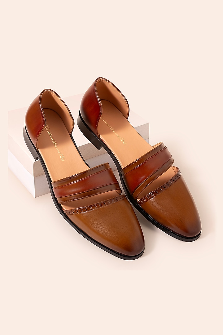 Tan Brown Vegan Leather Sandals by Amrit Dawani