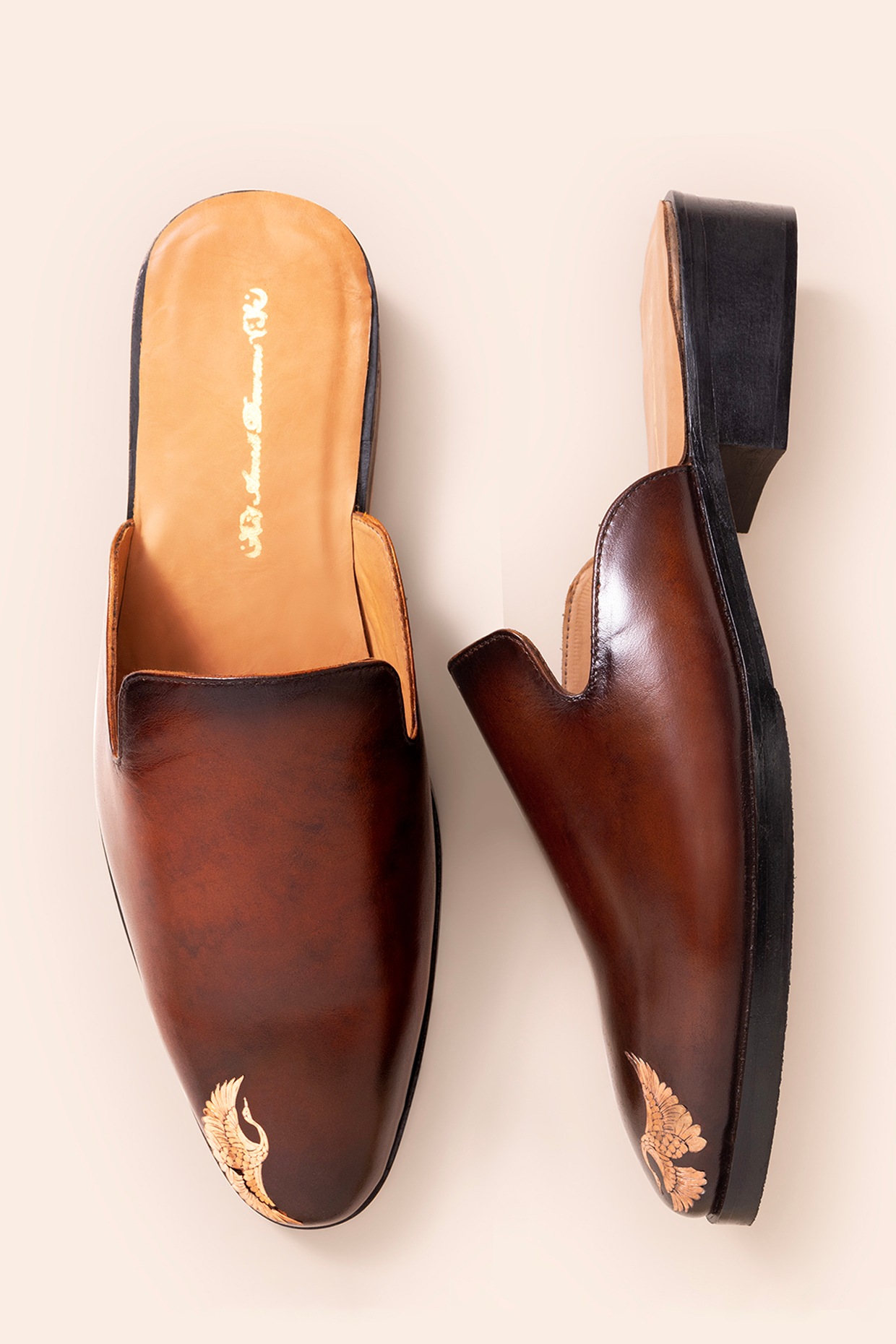 Mens brown hot sale leather mules